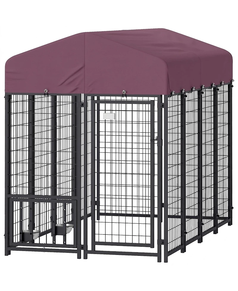Ruie Outdoor Dog Kennel Welded Wire Dog Run with Rotating Adjustable Bowls