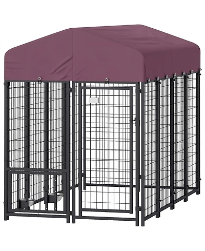 Ruie Outdoor Dog Kennel Welded Wire Dog Run with Rotating Adjustable Bowls