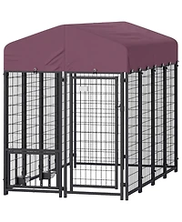 Ruie Outdoor Dog Kennel Welded Wire Dog Run with Rotating Adjustable Bowls