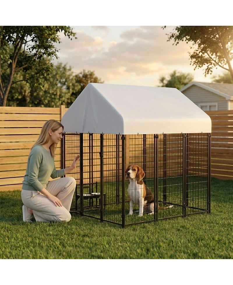 Ruie Outdoor Dog Kennel Welded Wire Dog Playpen with Roof Cover