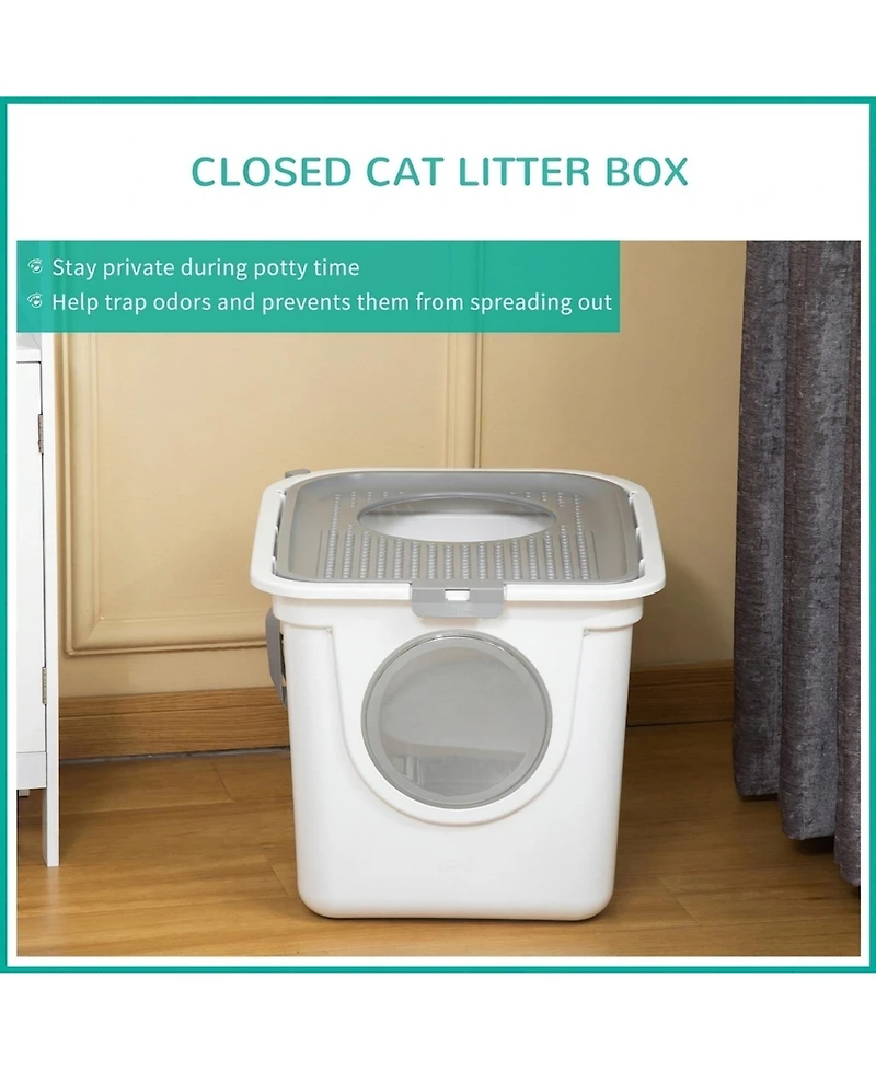 Ruie Covered Cat Litter Box with Front Entrance Top Exit and Scoop