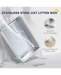 Ruie 2-in-1 Stainless Steel Cat Litter Box with Removable Lid and Scoop
