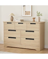 7-Drawer Tv Console for 55/65" Tv, Modern Entertainment Stand with Cabinet Storage for Bedroom & Hallway