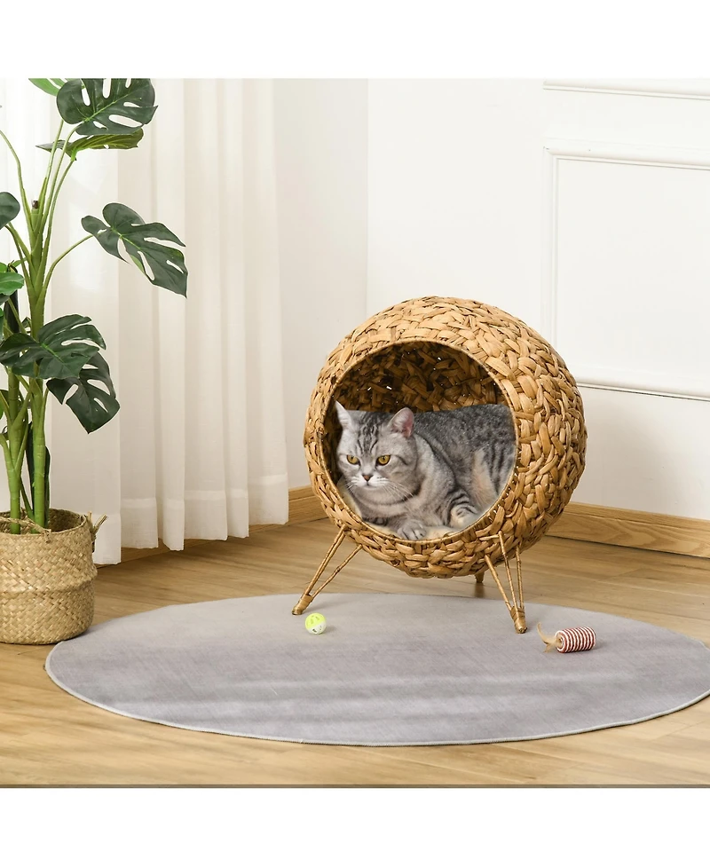 Ruie Elevated Woven Cat Bed Enclosed Kitten House Condo with Cushion