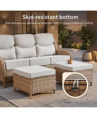 Pocassy Wicker Outdoor Patio Furniture Set 3 Pieces Patio Conversation Set, Rattan Sofa Couch with Ottomans for Deck Porch and Garden