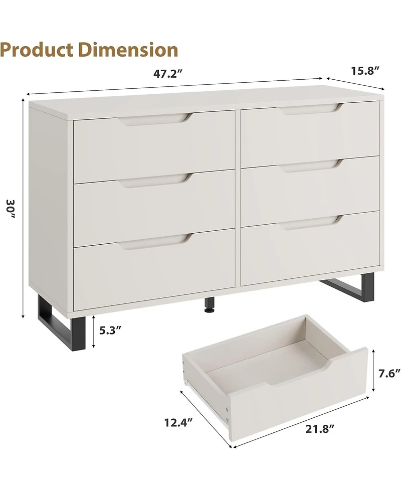 47.2" Wide 7-Drawer Dresser, Freestanding Storage Chest for Bedroom, Living Room & Entryway, White