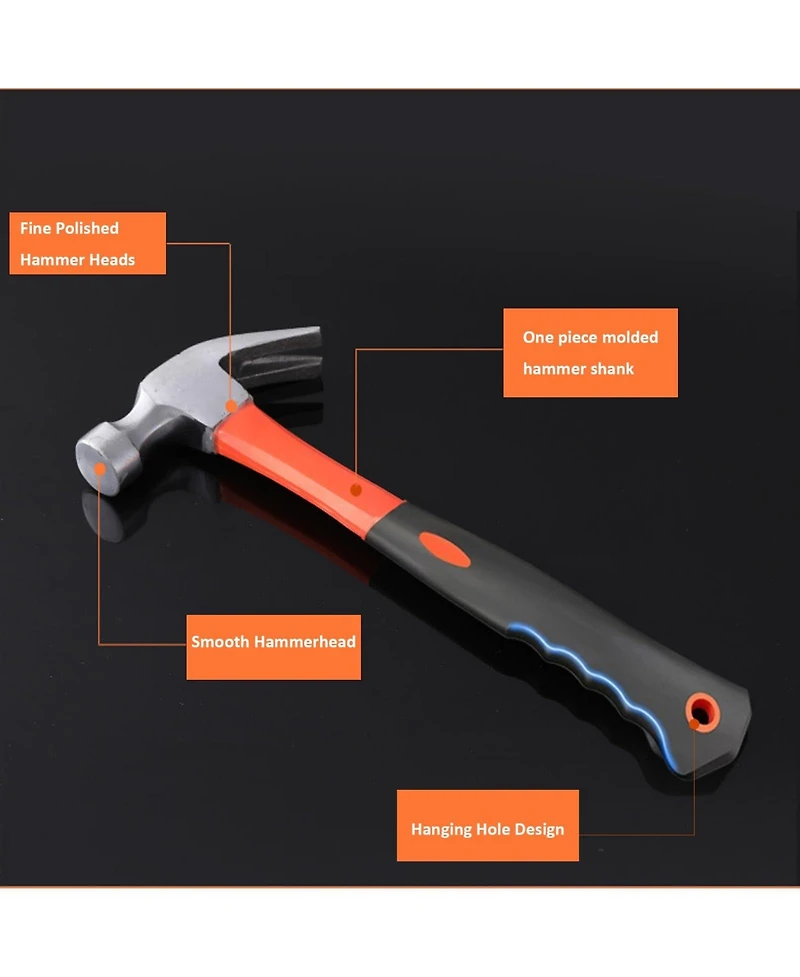 Xdovet Claw Hammer Fiberglass Handle Carbon Steel Anti-vibration Grip