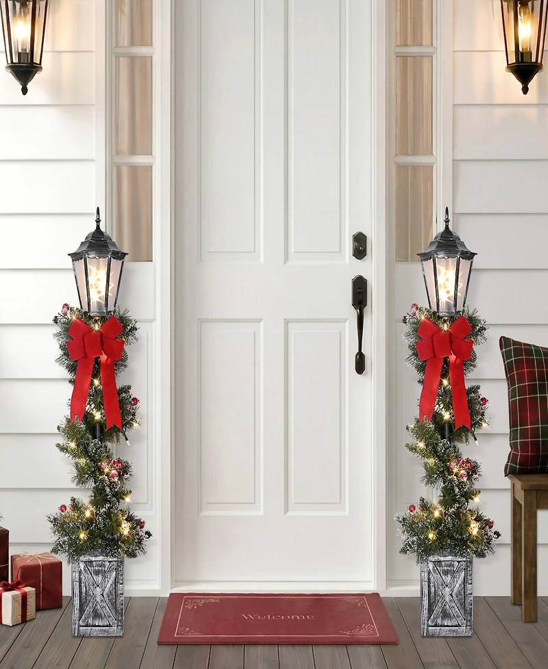 Puleo International Set of 2 Pre-Lit 4-Foot Frosted Spiral Artificial Christmas Trees