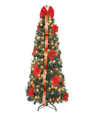 Puleo International 6" Pre-Lit Artificial Pop-Up Adorned Christmas Tree