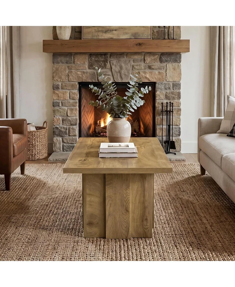 Tribesigns 47" Farmhouse Coffee Table, Rectangular Wooden Coffee Table with Fluted Base, Oak Finish Center Table, Heavy Duty Cocktail Tea Table
