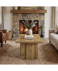 Tribesigns 47" Farmhouse Coffee Table, Rectangular Wooden Coffee Table with Fluted Base, Oak Finish Center Table, Heavy Duty Cocktail Tea Table