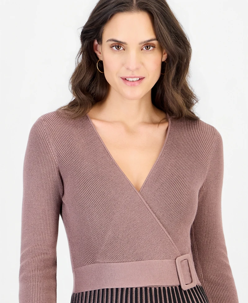 Robbie Bee Women's Pleated-Skirt Long-Sleeve Dress