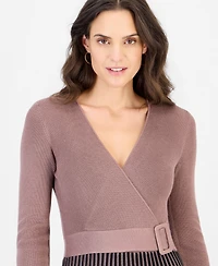 Robbie Bee Women's Pleated-Skirt Long-Sleeve Dress