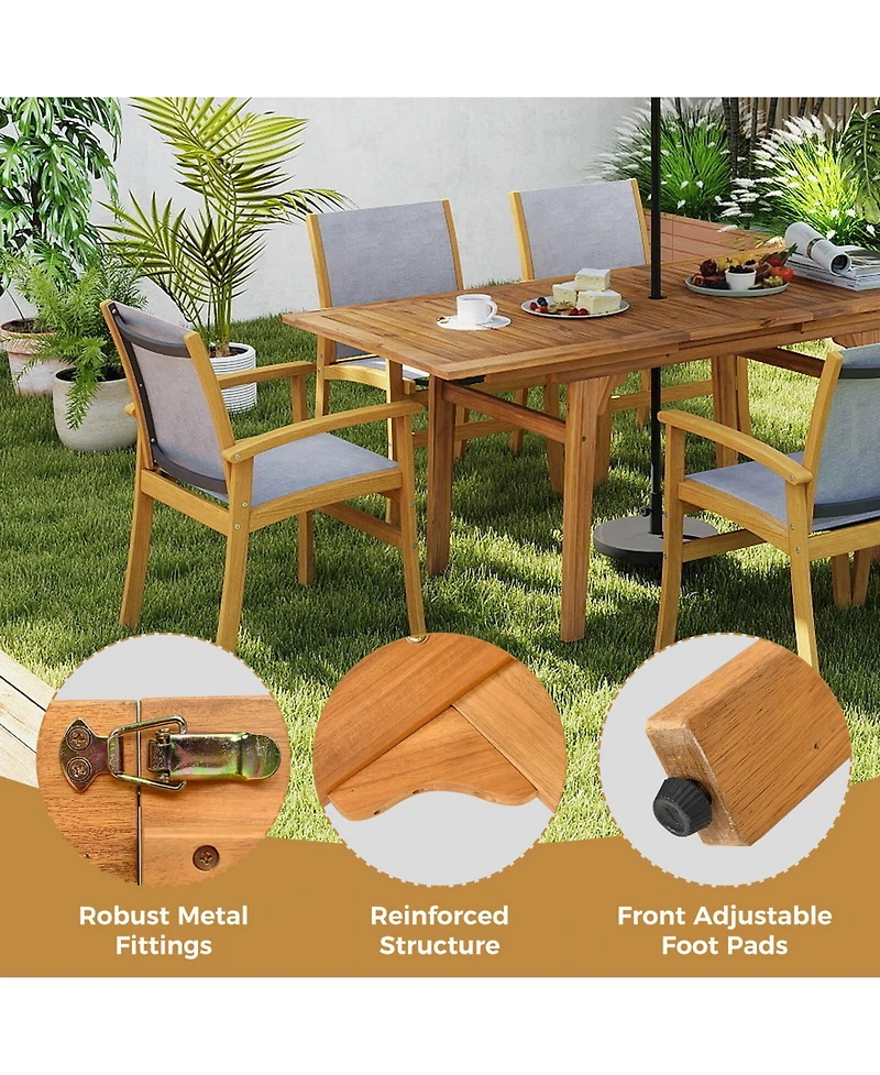 Costway Outdoor Dining Chairs Acacia Wood Patio Chairs with Breathable Fabric Seat