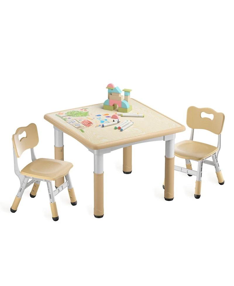 Kinder King Kids Height-Adjustable Table and Chairs Set with 31.5''W Easy-Clean Top