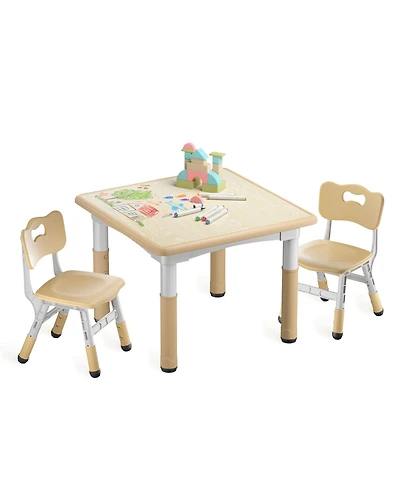 Kinder King Kids Height-Adjustable Table and Chairs Set with 31.5''W Easy-Clean Top
