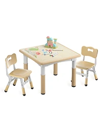 Kinder King Kids Height-Adjustable Table and Chairs Set with 31.5''W Easy-Clean Top