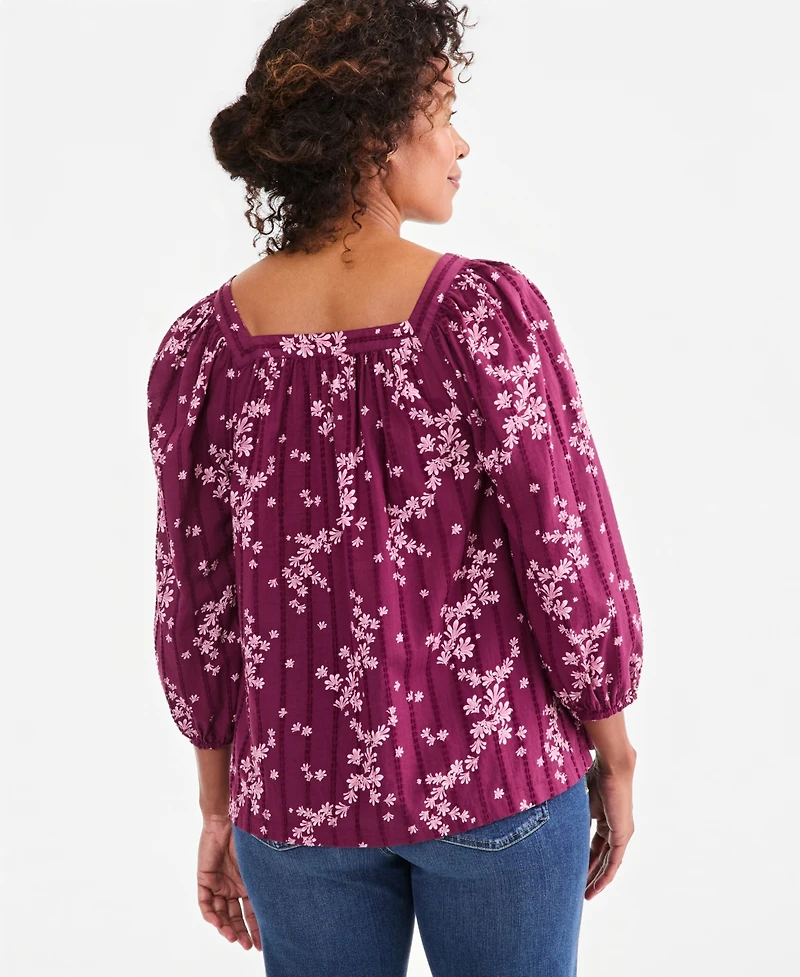 Style & Co Women's Printed Square-Neck Cotton Top, Macy's Exclusive