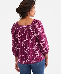 Style & Co Women's Printed Square-Neck Cotton Top, Macy's Exclusive
