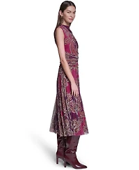 Halston Women's Mock Neck Mesh Midi Dress