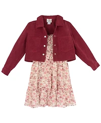 Rare Editions Girls' 7-16 Floral Lurex Chiffon Dress and Corduroy Jacket, 2-Piece Set