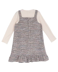 Rare Editions Girls' 2T-6X Rib-knit Long-Sleeve Top, Jumper and Fuzzy Bear Bag, 3-Piece Set