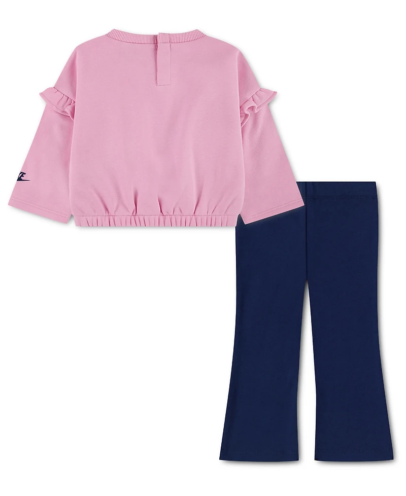 Nike Baby Girls' Ruffle Crewneck Sweatshirt and Flare Leggings, 2-Piece Set