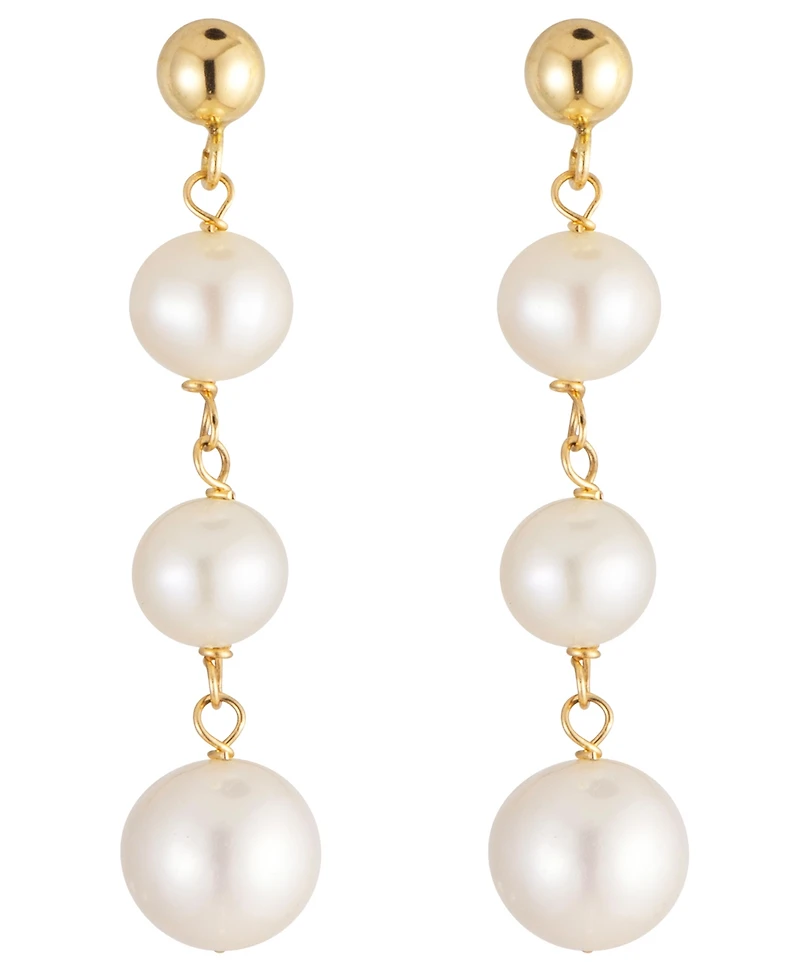 Belle de Mer Cultured Freshwater Pearl (5-8mm) Station Earrings in 10k Yellow Gold