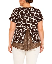 Coin 1804 Plus giraffe Print Lace Pleat Back Top