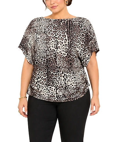 Coin 1804 Plus Leopard Print Boat Neck Top