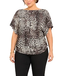 Coin 1804 Plus Leopard Print Boat Neck Top