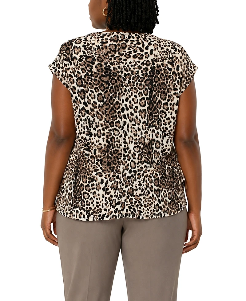 Coin 1804 Plus Leopard Print Pleat and Side Tie Top