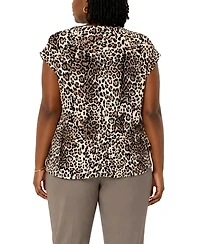 Coin 1804 Plus Leopard Print Pleat and Side Tie Top