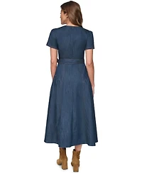 Eliza J Women's Crew Neck Fringe Trim Midi Dress