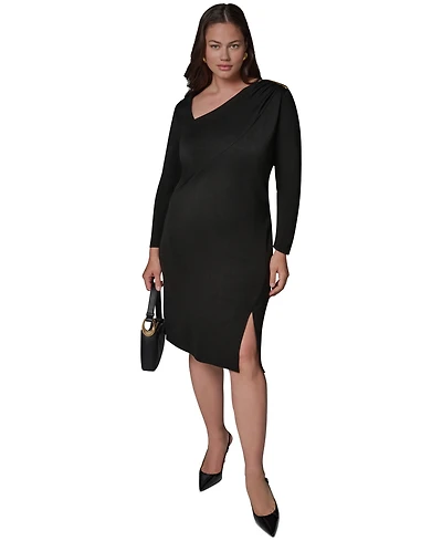Donna Karan New York Plus Asymmetrical Long-Sleeve Sheath Dress