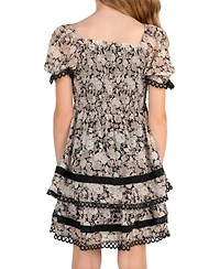 Rare Editions Girls' 7-16 Printed Floral Chiffon Puff Sleeve Smocked Bodice Dress