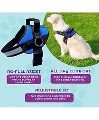 ProMounts Side Ring Dog Harness for Medium and Large Dogs, Reflective Escape-Proof No-Choke Vest with 3 Metal Leash Clips for Daily Walks | Blue