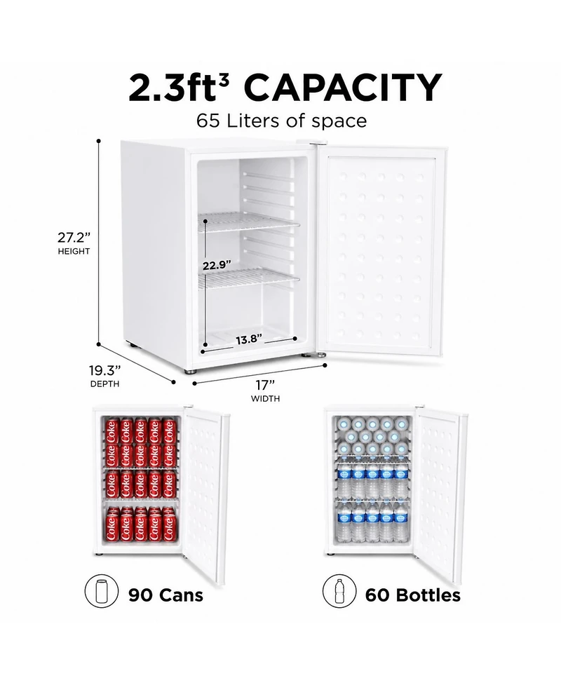 SnowLion Premium 65L Solid Door 2.3 Cu.ft. Freestanding Under-Counter Mini Fridge in White