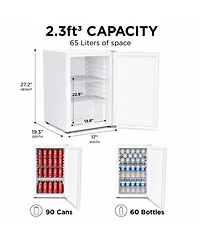 SnowLion Premium 65L Solid Door 2.3 Cu.ft. Freestanding Under-Counter Mini Fridge in White