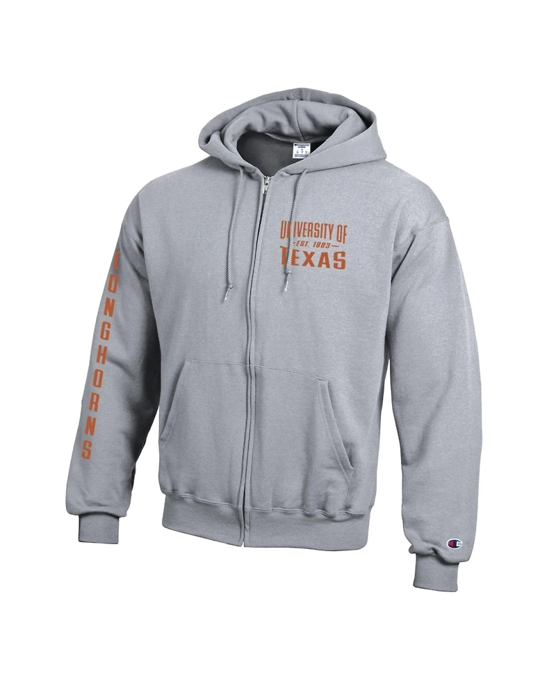 Champion Men's Gray Texas Longhorns Varsity Power blend Full-Zip Fleece Hoodie
