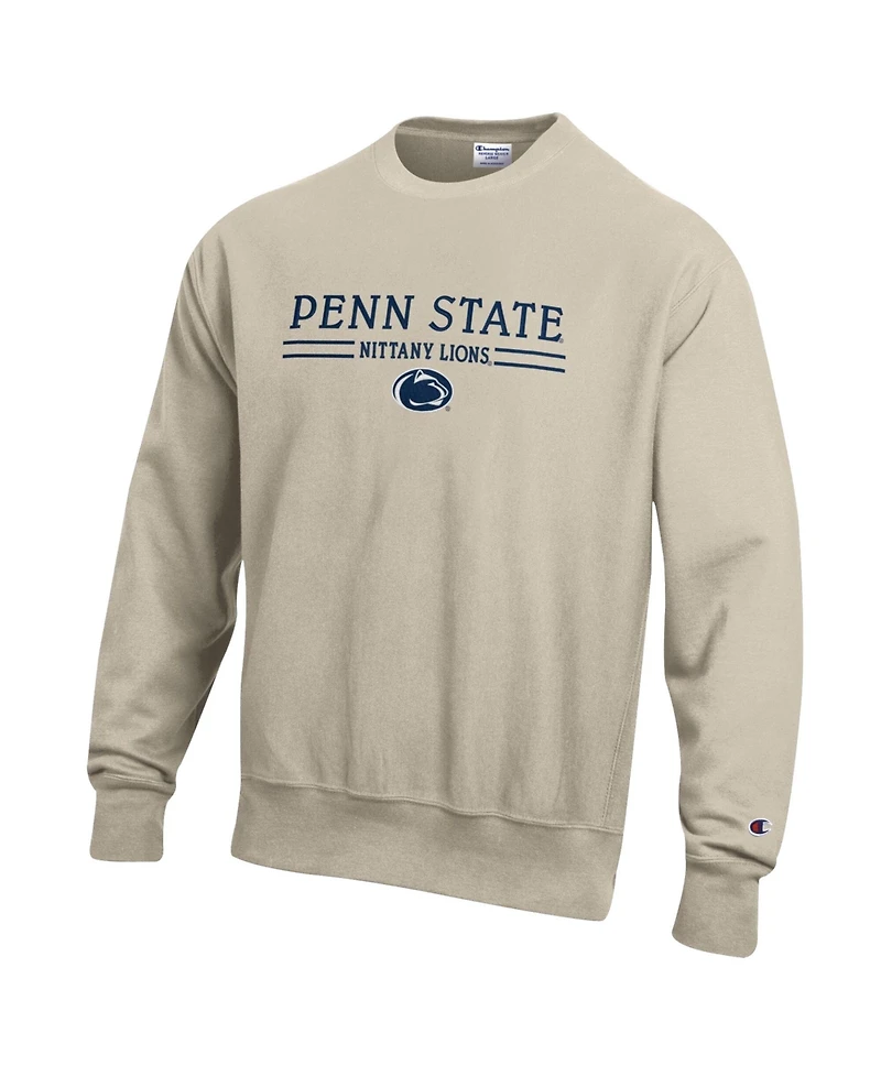 Champion Men's Oatmeal Penn State Nittany Lions Reverse Weave Crewneck Sweatshirt