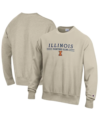 Champion Men's Oatmeal Illinois Fighting Illini Reverse Weave Crewneck Sweatshirt