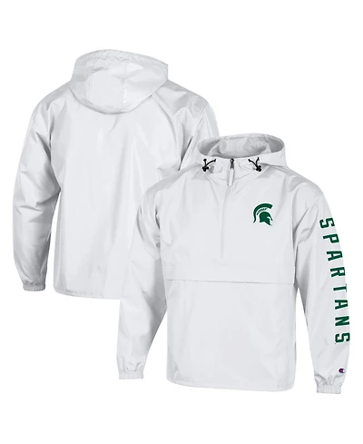 Champion Men's White Michigan State Spartans Cloud Packable Half-Zip Hoodie