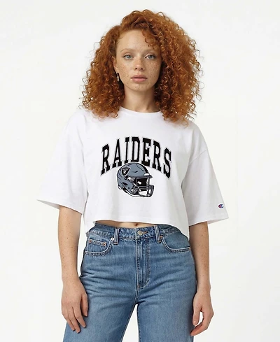 Champion Women's White Las Vegas Raiders Boyfriend Cropped T-Shirt