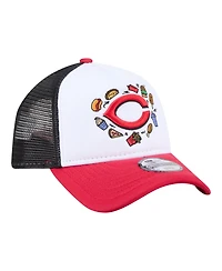 New Era Big Boys and Girls White, Red Cincinnati Reds Food A-Frame 9FORTY Trucker Adjustable Hat