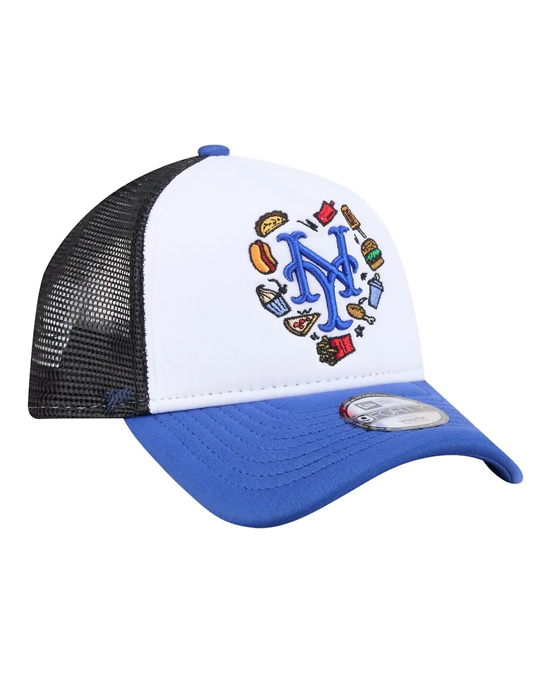New Era Big Boys and Girls White, Royal New York Mets Food A-Frame 9FORTY Trucker Adjustable Hat