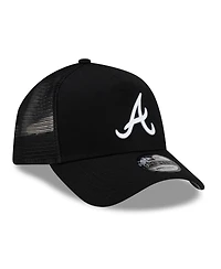 New Era Men's Black Atlanta Braves Side Script 9FORTY A-Frame Trucker Adjustable Hat