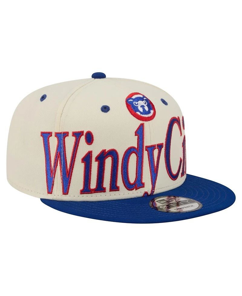 New Era Men's Cream Chicago Cubs Oversized Slogan 9FIFTY Snapback Hat