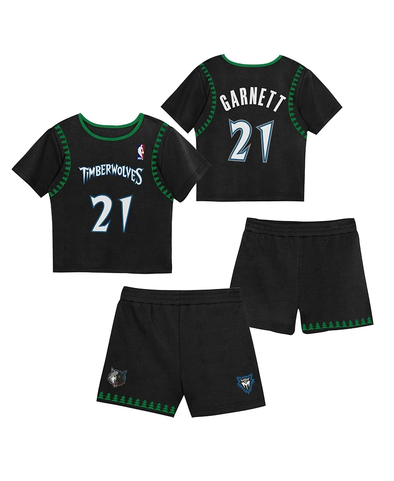 Mitchell & Ness Preschool Two-Pack Kevin Garnett Black Minnesota Timberwolves Play by Place T-Shirt and Shorts Set