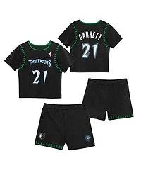 Mitchell & Ness Preschool Two-Pack Kevin Garnett Black Minnesota Timberwolves Play by Place T-Shirt and Shorts Set